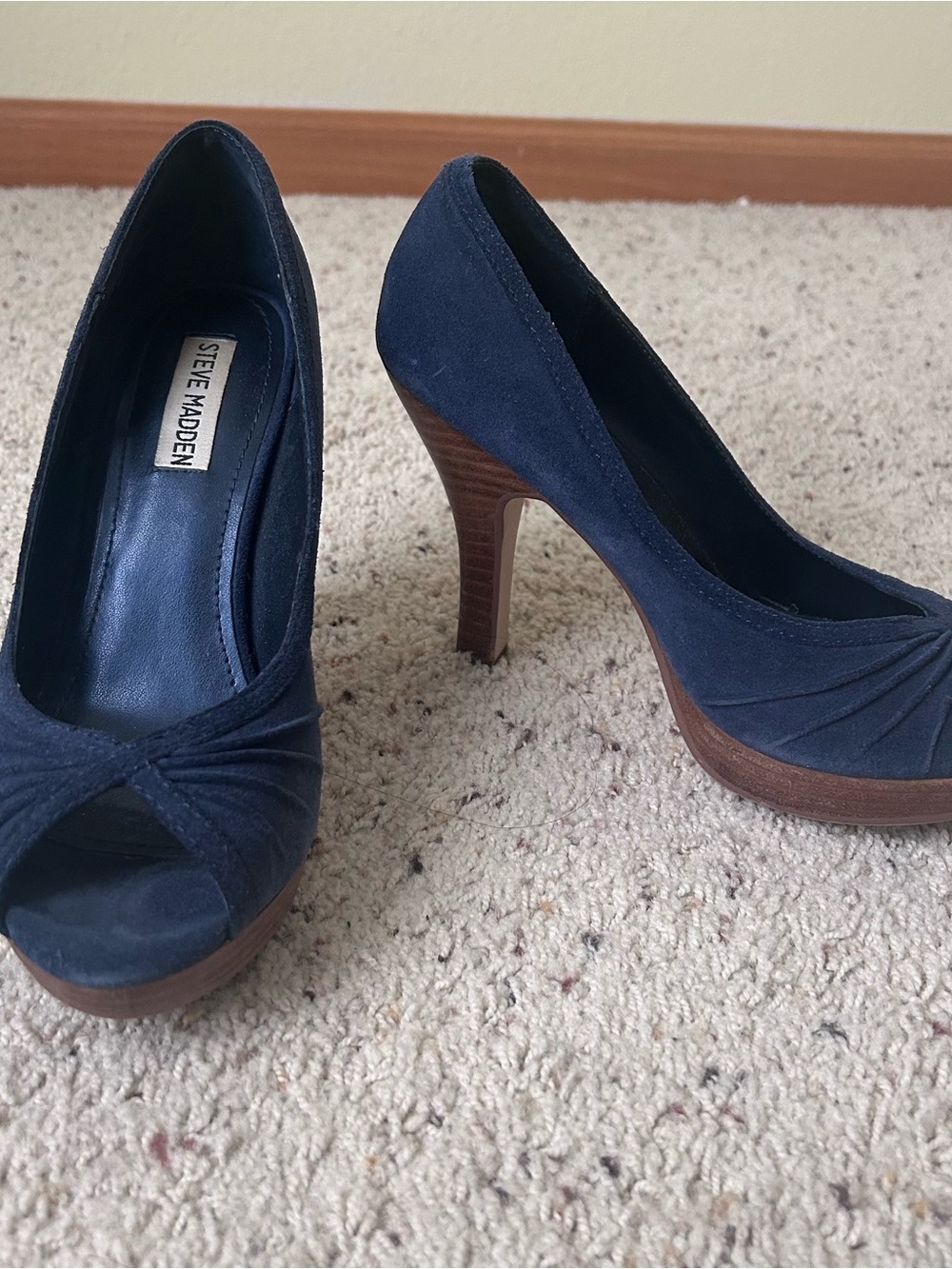 Steve Madden Navy Suede Peep-Toe Platform Pumps